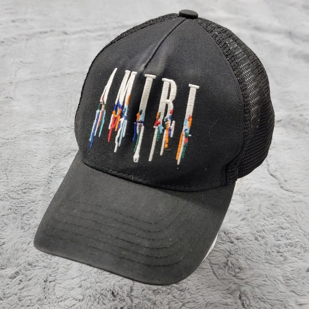 Amiri Paint Drip Core Hat Cap Trucker Snapback Mens OSFM Black Mesh Embroidered